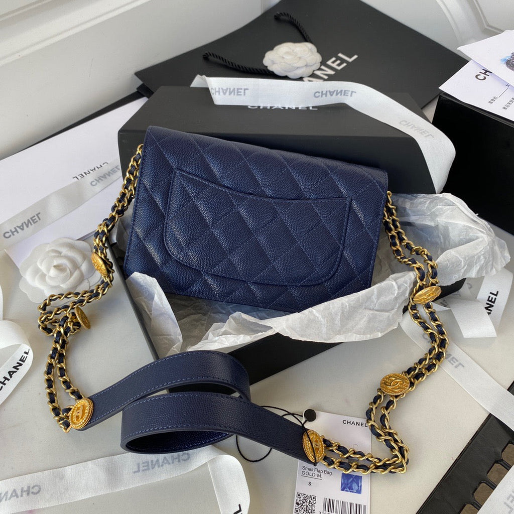 CHLSmall Flap Bag Gold Hardware Navy Blue For Women, Women’s Handbags, Shoulder Bags 7.5in/19cm AP2840