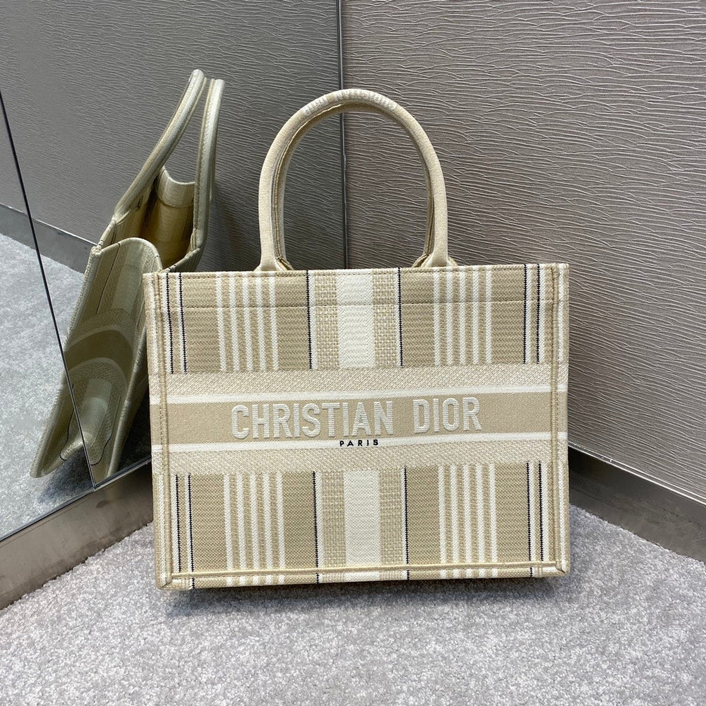 GLAMI MeGLAMIum Book Tote Beige Stripes Embroidery Bag For Women 14in/36cm CD