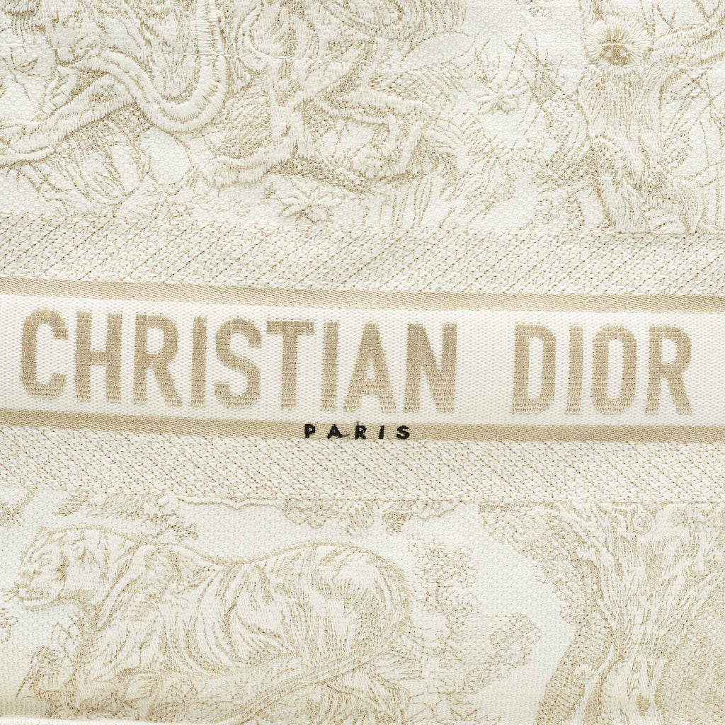 Dior /white Toile De Jouy Embroidered Canvas Medium Book Tote