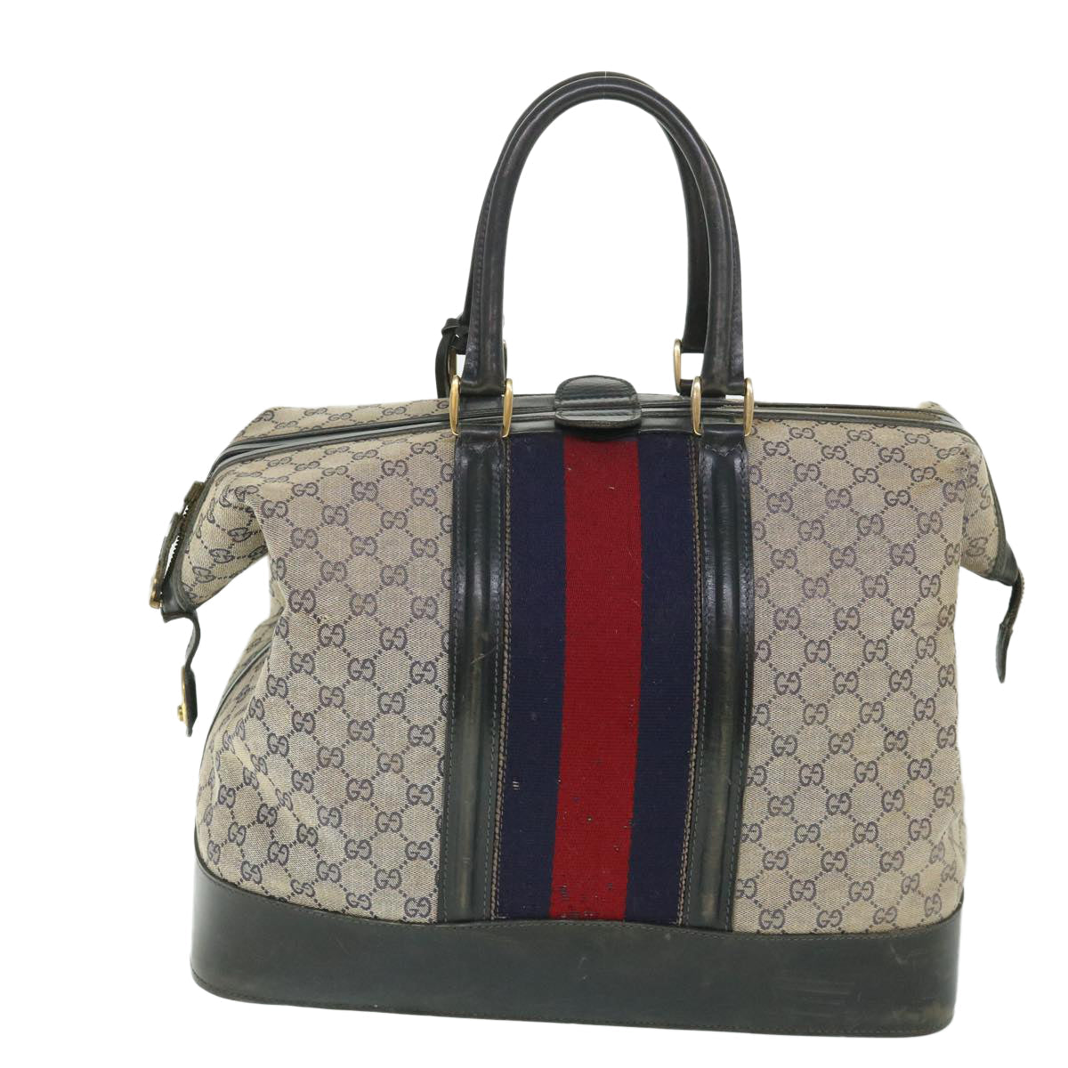 GUCCI GG Canvas Sherry Line Boston Bag Navy Red 55404