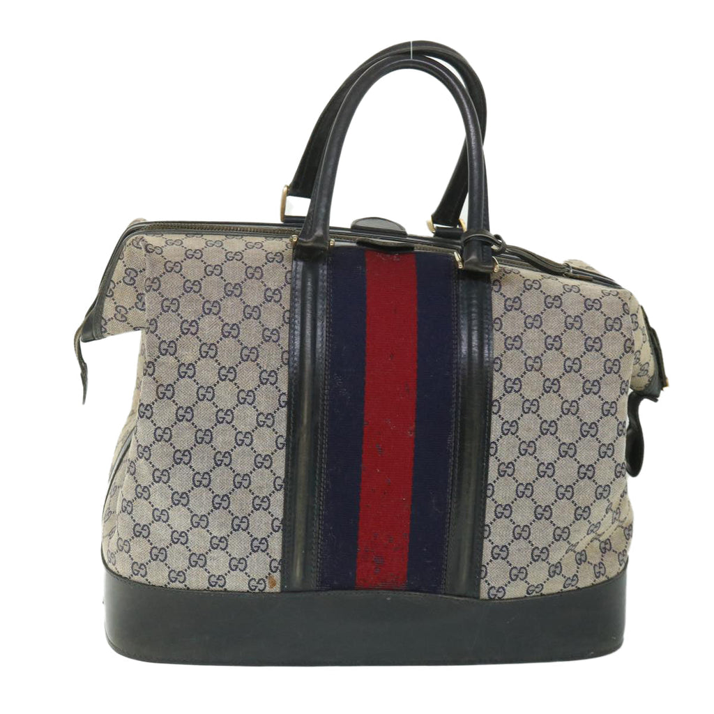 GUCCI GG Canvas Sherry Line Boston Bag Navy Red 55404