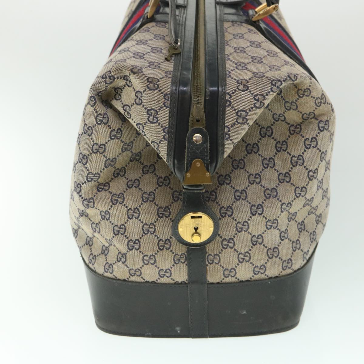 GUCCI GG Canvas Sherry Line Boston Bag Navy Red 55404