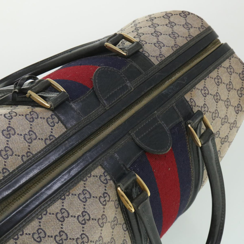 GUCCI GG Canvas Sherry Line Boston Bag Navy Red 55404