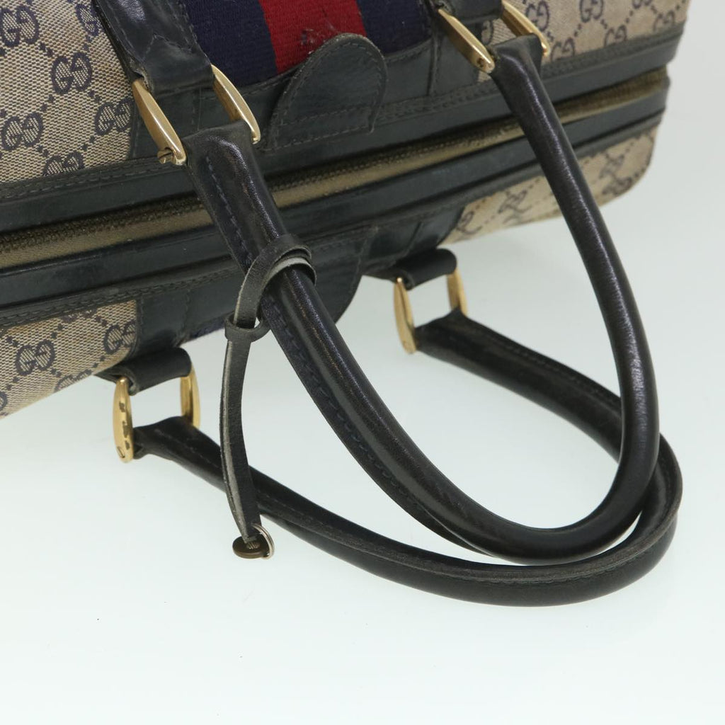 GUCCI GG Canvas Sherry Line Boston Bag Navy Red 55404