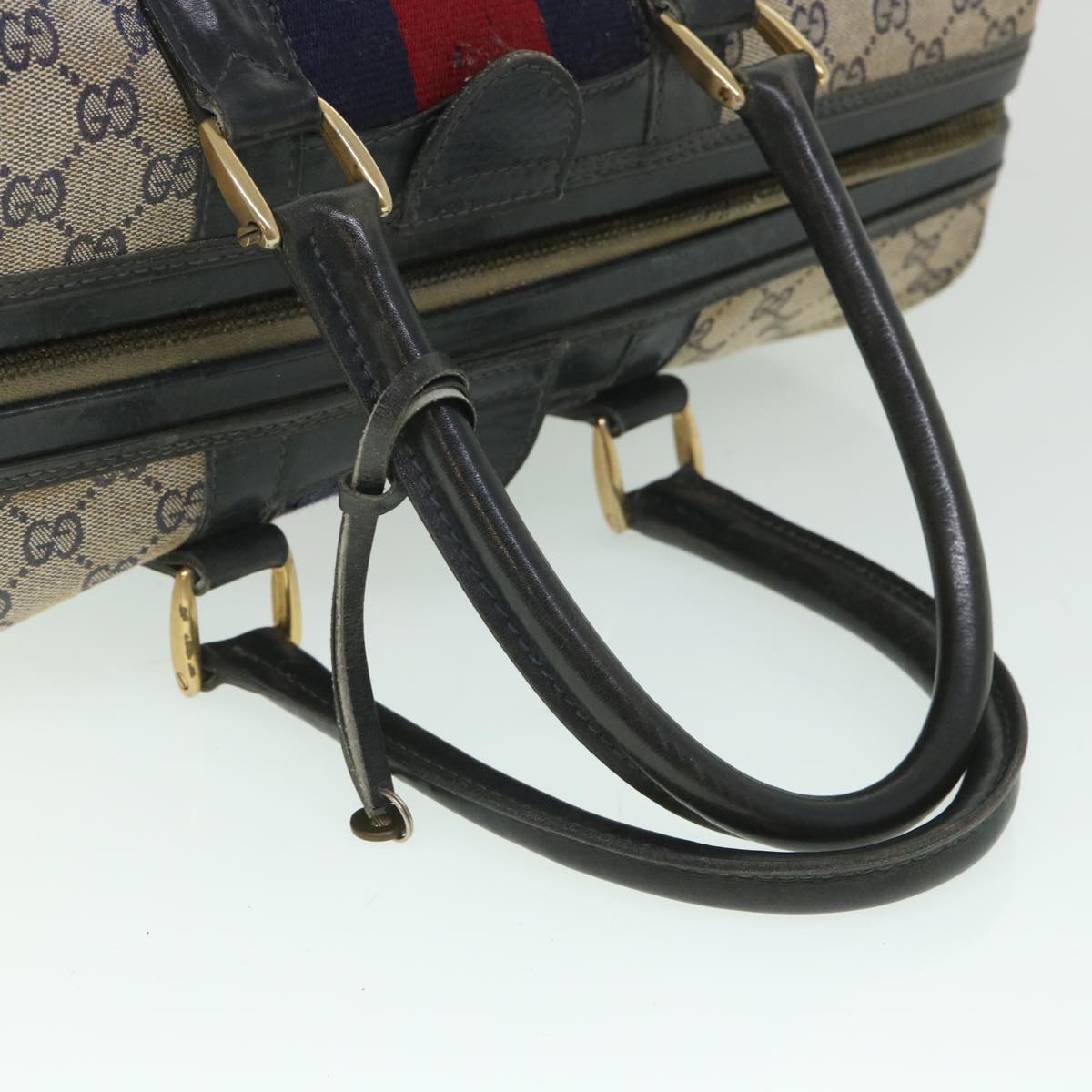 GUCCI GG Canvas Sherry Line Boston Bag Navy Red 55404