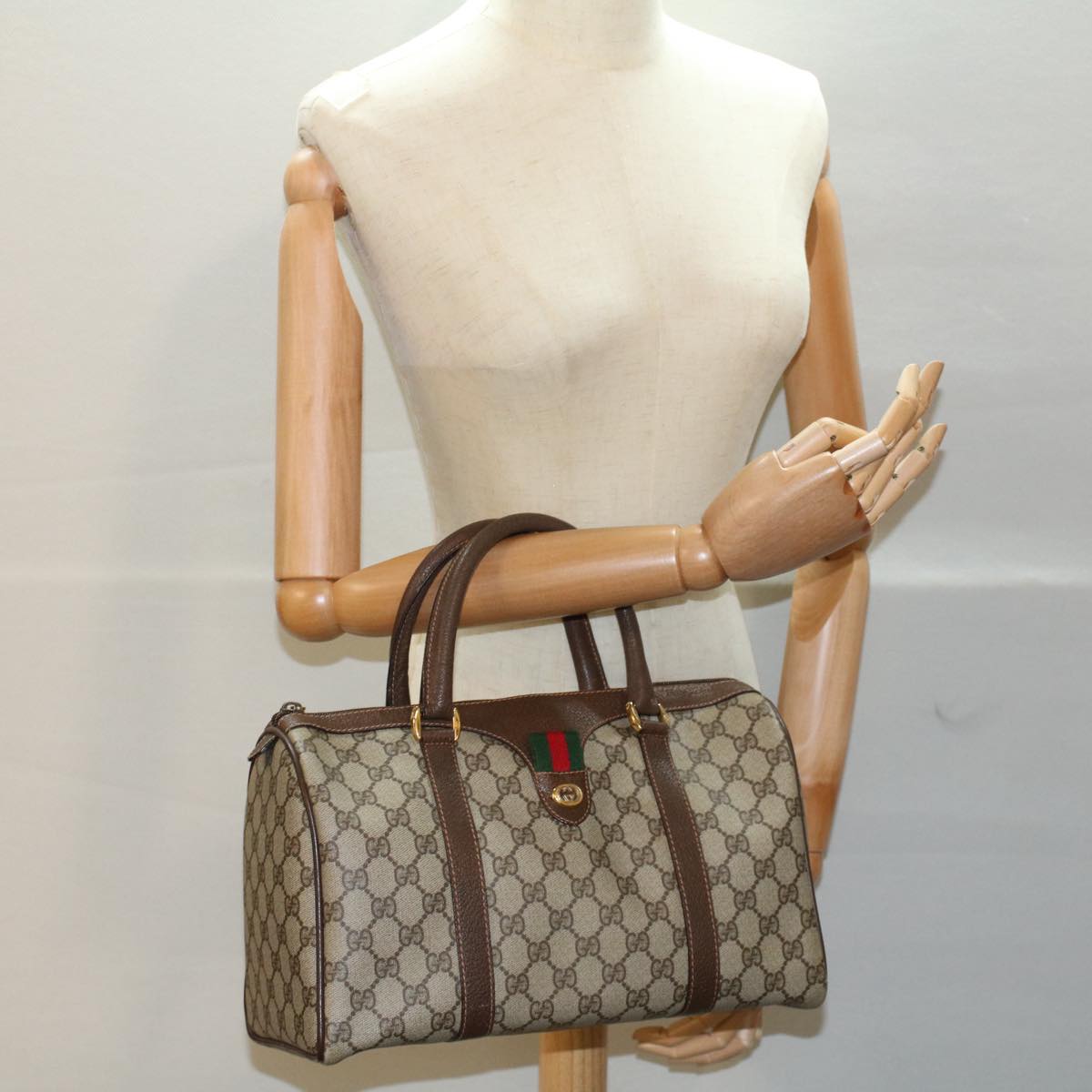 GUCCI GG Supreme Web Sherry Line Hand Bag Beige Red Green 40 02 007 55408