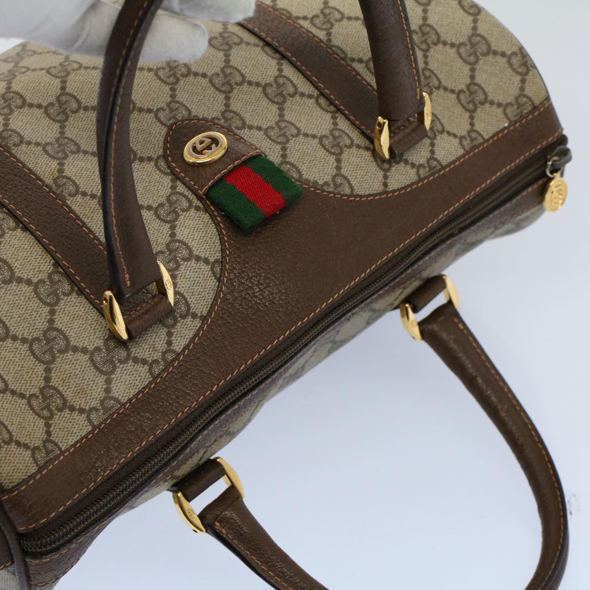 GUCCI GG Supreme Web Sherry Line Hand Bag Beige Red Green 40 02 007 55408