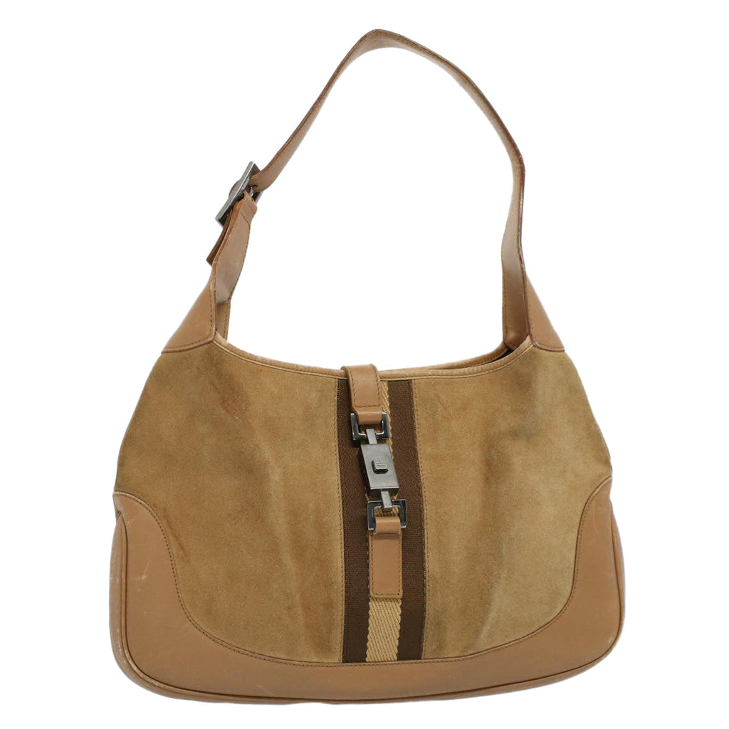 GUCCI Jackie Sherry Line Shoulder Bag Suede Leather Beige Brown 55413