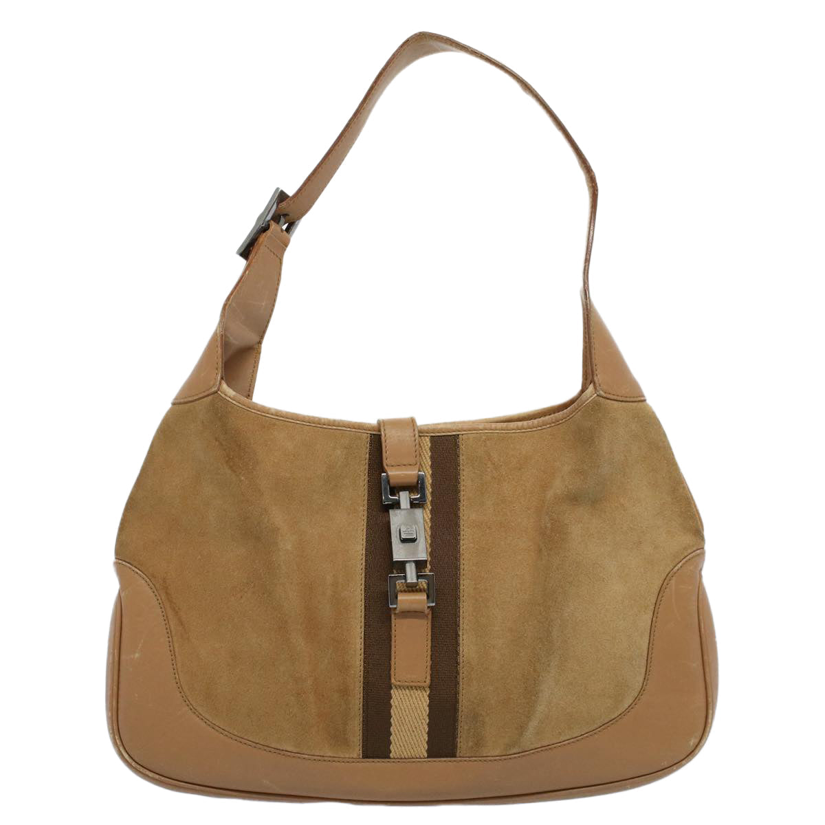 GUCCI Jackie Sherry Line Shoulder Bag Suede Leather Beige Brown 55413