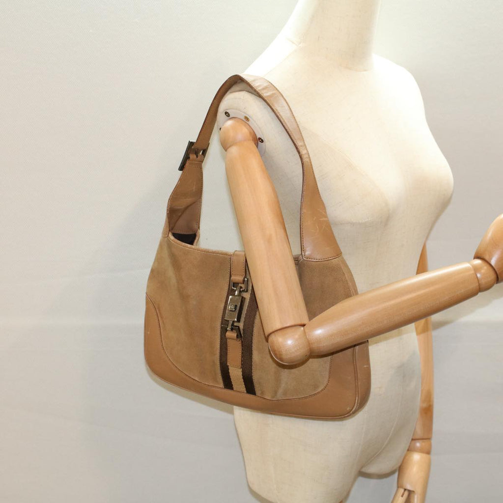 GUCCI Jackie Sherry Line Shoulder Bag Suede Leather Beige Brown 55413