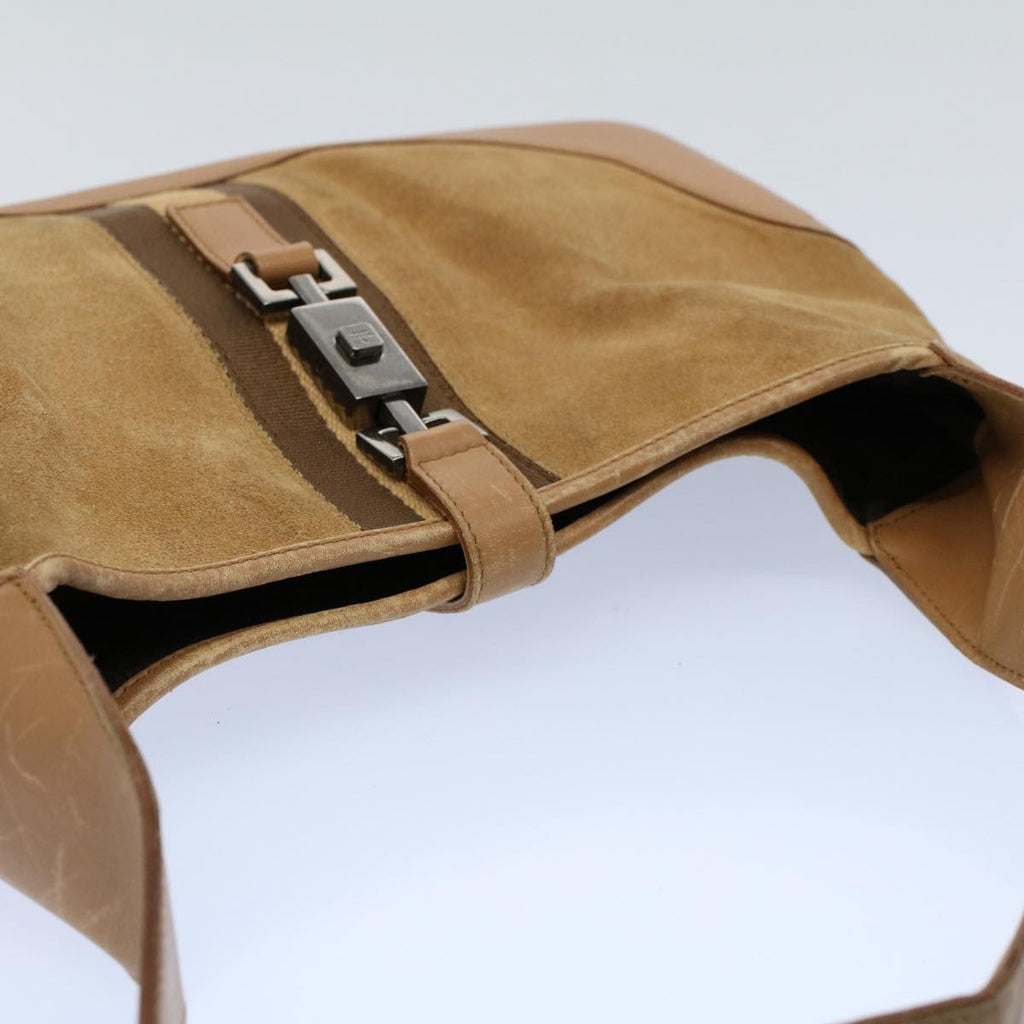 GUCCI Jackie Sherry Line Shoulder Bag Suede Leather Beige Brown 55413