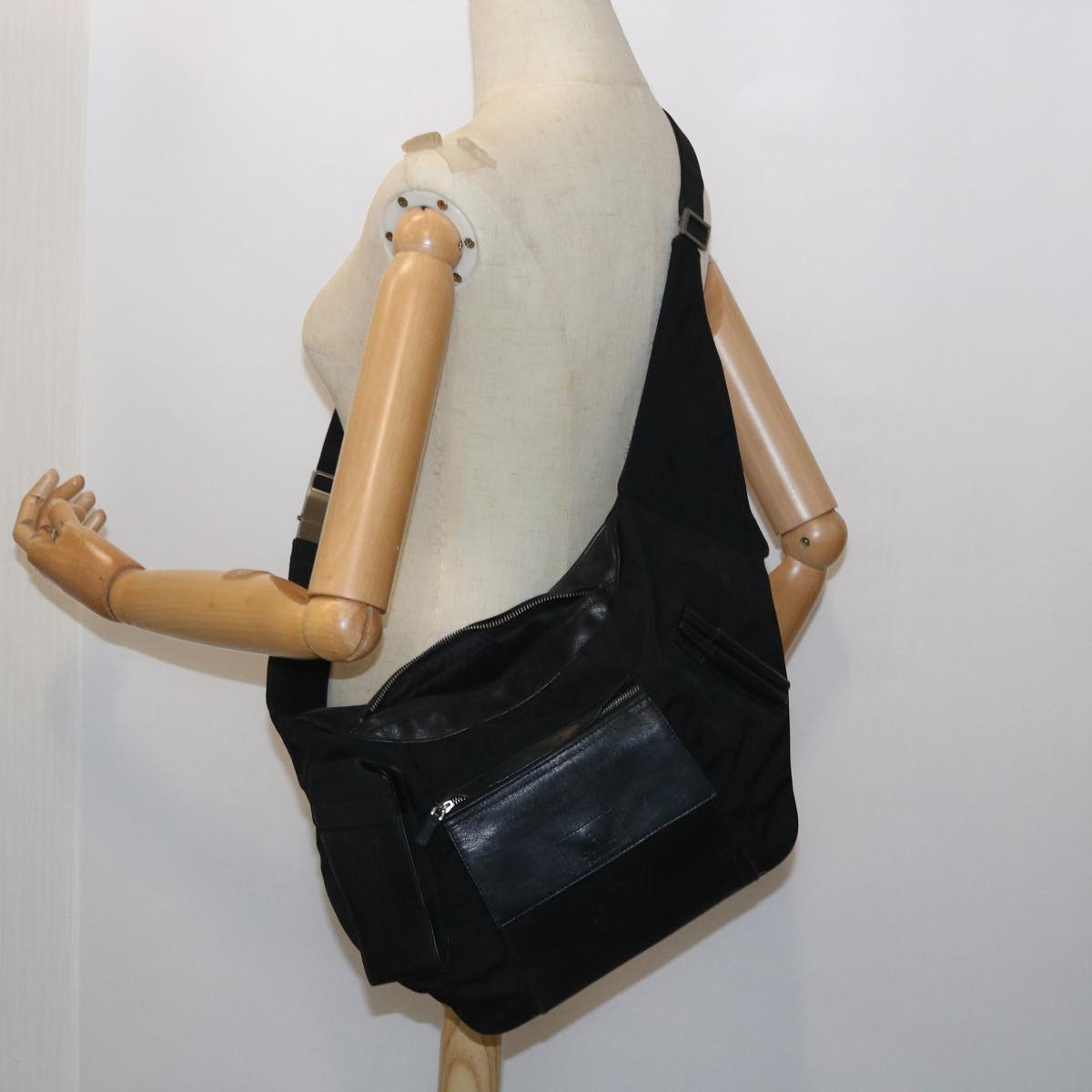 GUCCI Shoulder Bag Canvas Leather Black 55414