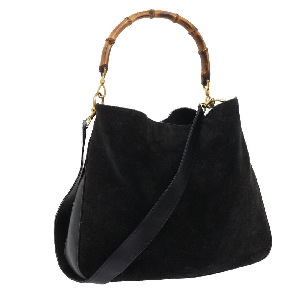 GUCCI Bamboo Shoulder Bag Leather 2way Black 55434