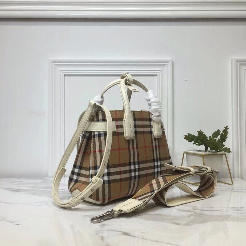 GLAMI Small Banner Vintage Check And Tote White For Women, WomenÃ¢â‚¬â„¢s Bags 10.5in/26cm