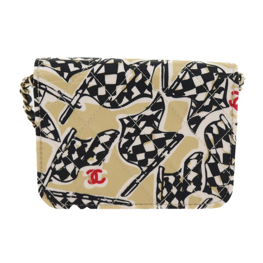 CHANEL Mini Matelasse Shoulder Bag Canvas Beige Black CC 55538A