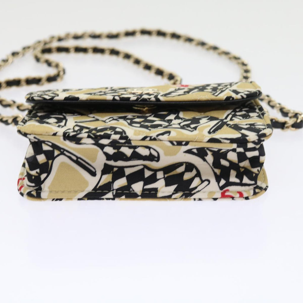 CHANEL Mini Matelasse Shoulder Bag Canvas Beige Black CC 55538A