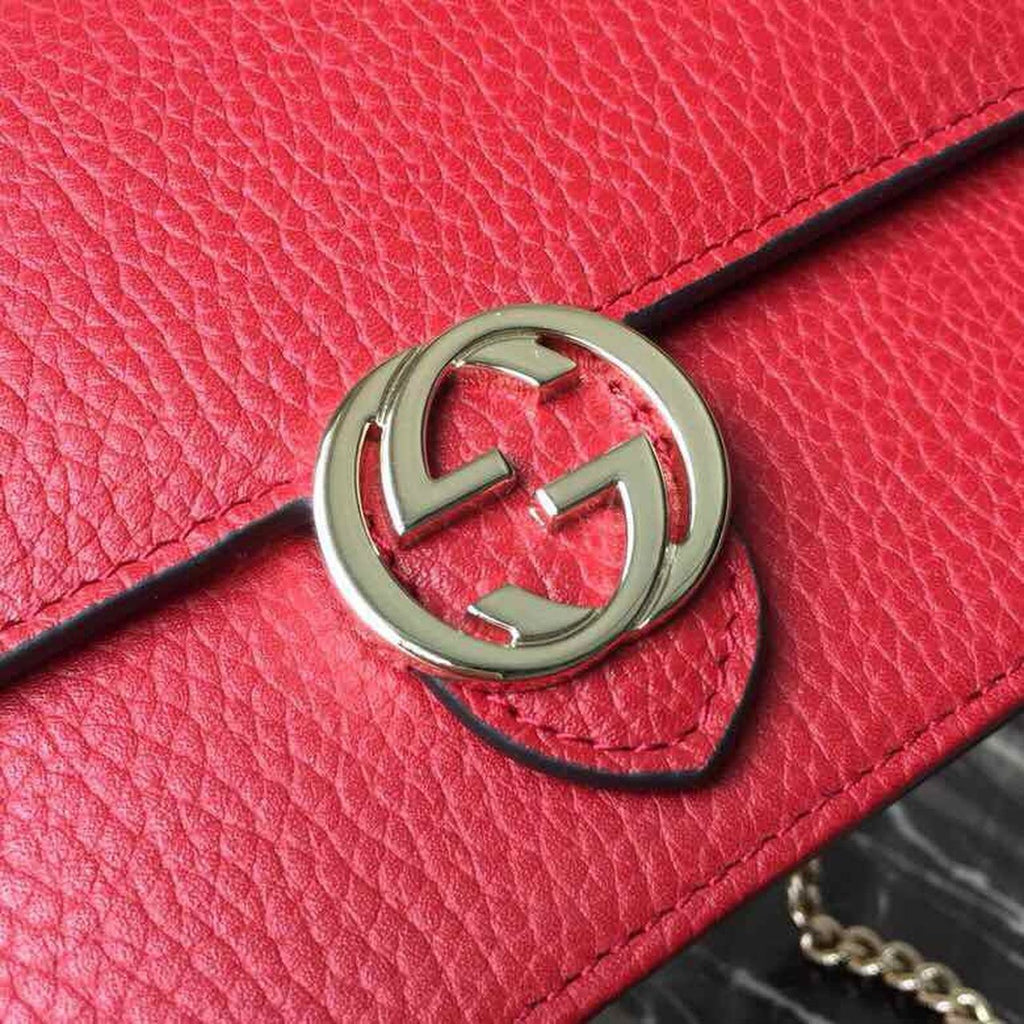 gg Interlocking gg Crossbody Handbag Grained Calfskin Spring/Summer Collection Red For Women 7.5in/19cm gg 510304