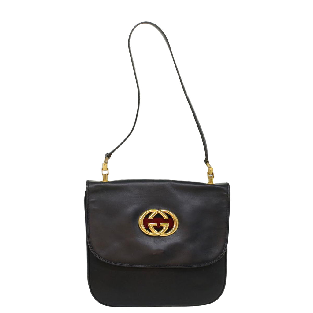 GUCCI Sherry Line Shoulder Bag Leather Black Red Navy 55656