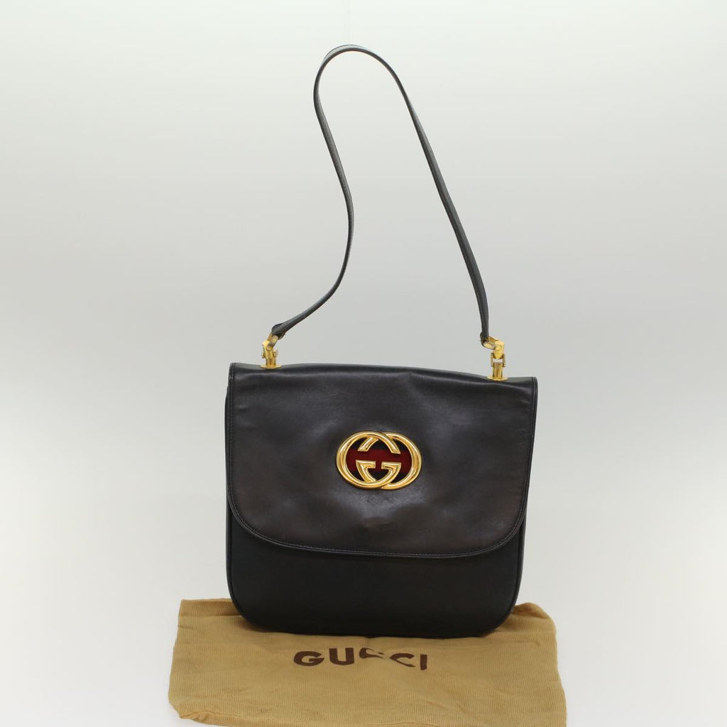 GUCCI Sherry Line Shoulder Bag Leather Black Red Navy 55656