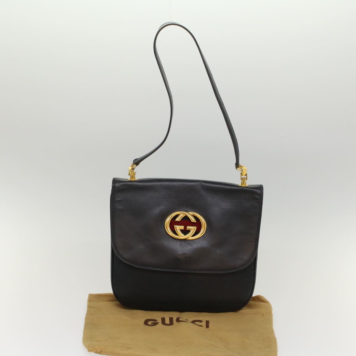 GUCCI Sherry Line Shoulder Bag Leather Black Red Navy 55656