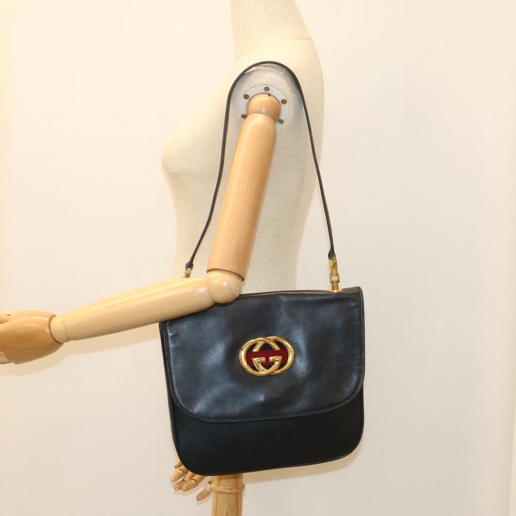 GUCCI Sherry Line Shoulder Bag Leather Black Red Navy 55656