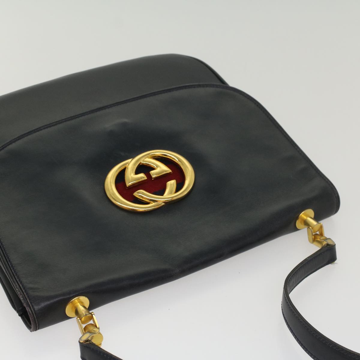 GUCCI Sherry Line Shoulder Bag Leather Black Red Navy 55656