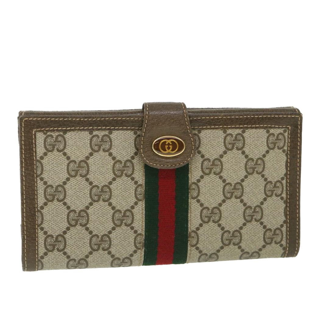 GUCCI GG Supreme Web Sherry Line Long Wallet PVC Leather Beige Red 55673