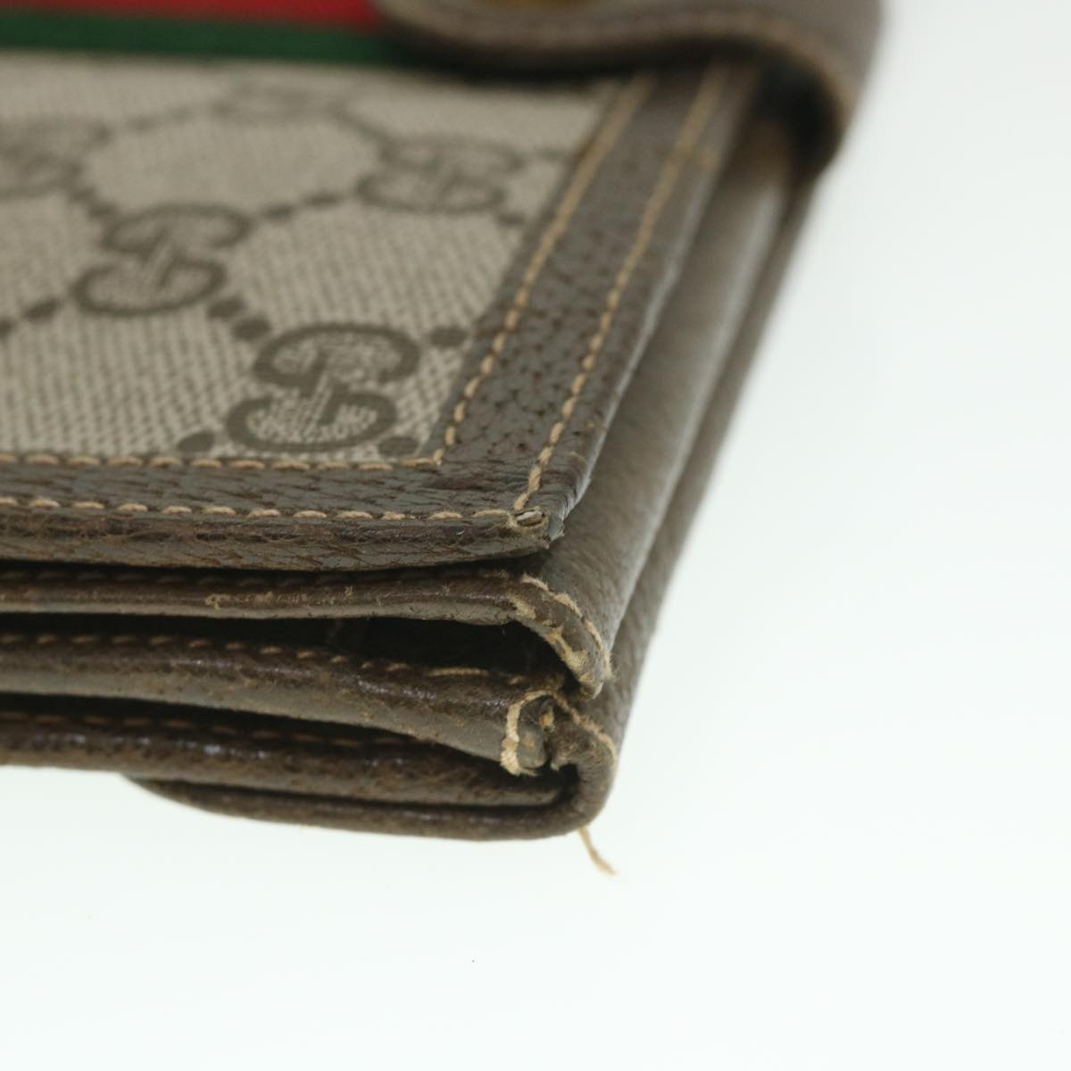 GUCCI GG Supreme Web Sherry Line Long Wallet PVC Leather Beige Red 55673