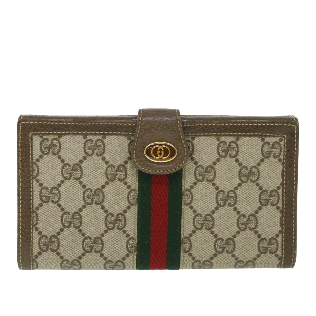 GUCCI GG Supreme Web Sherry Line Long Wallet PVC Leather Beige Red 55673
