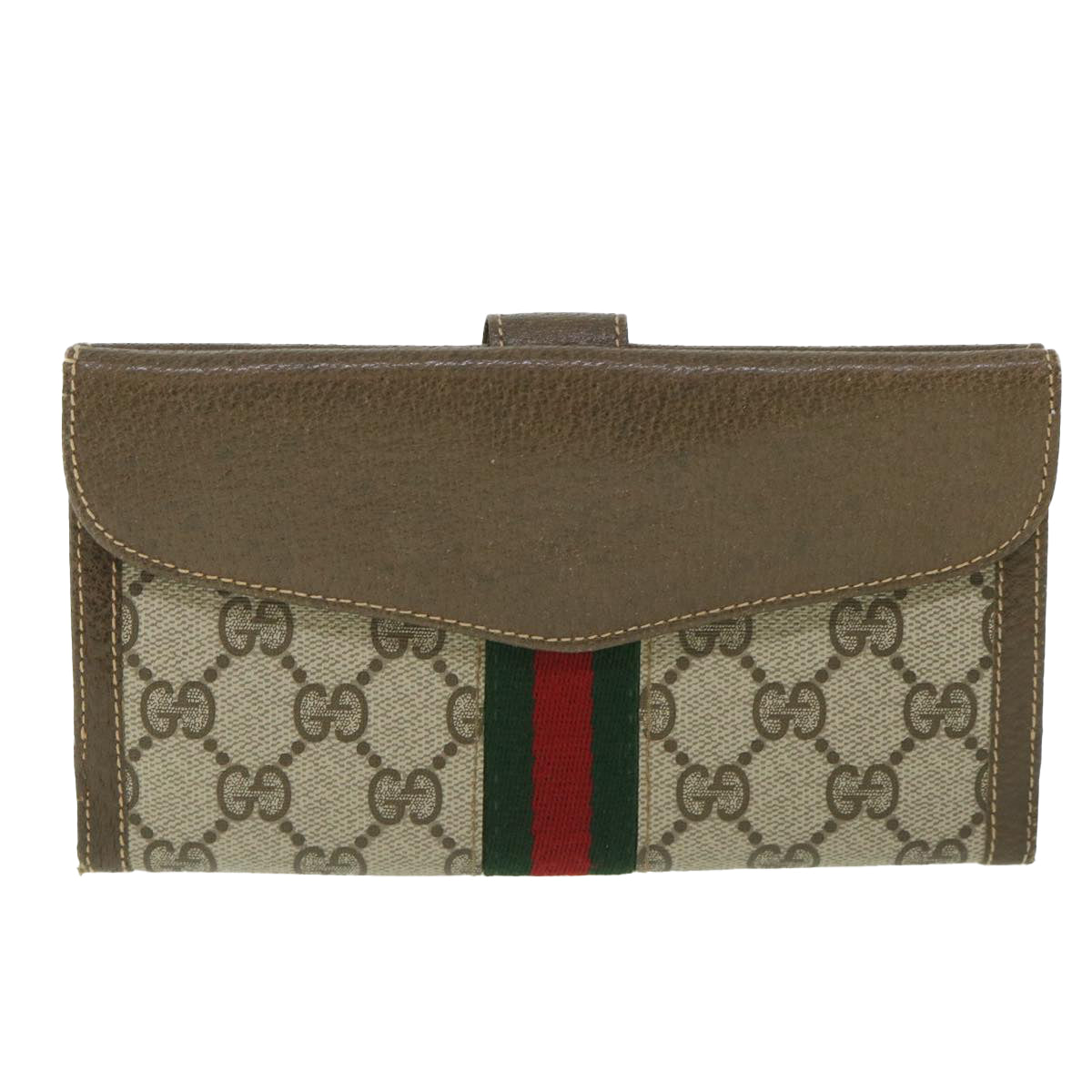 GUCCI GG Supreme Web Sherry Line Long Wallet PVC Leather Beige Red 55673