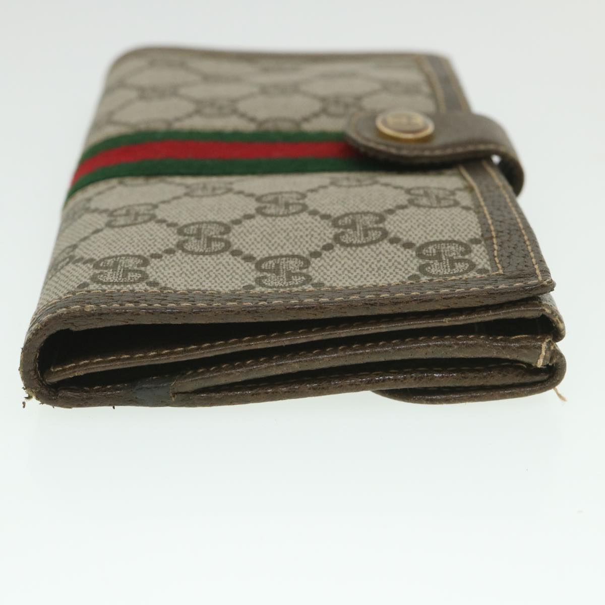 GUCCI GG Supreme Web Sherry Line Long Wallet PVC Leather Beige Red 55673