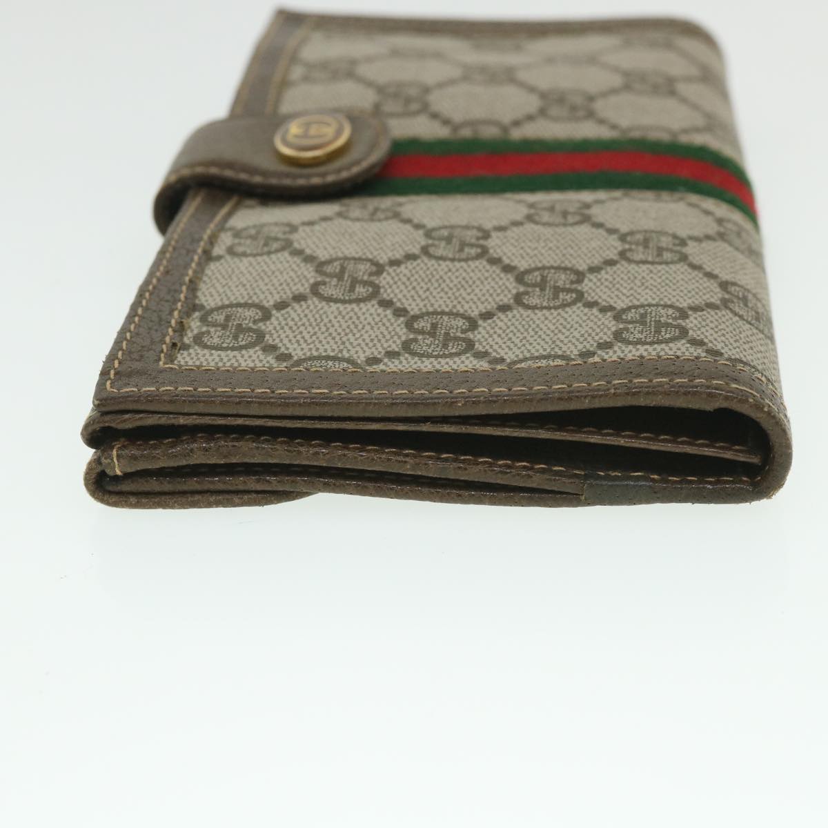 GUCCI GG Supreme Web Sherry Line Long Wallet PVC Leather Beige Red 55673