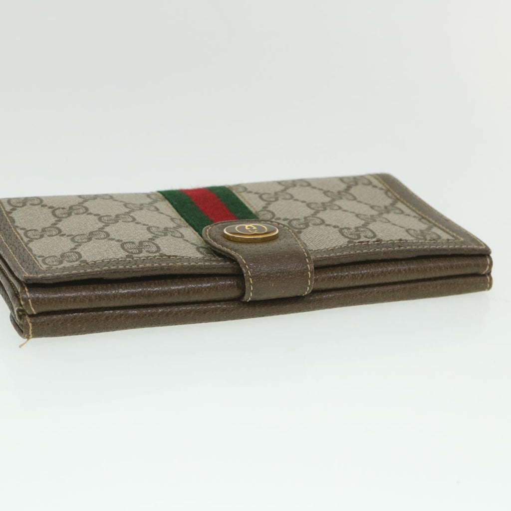 GUCCI GG Supreme Web Sherry Line Long Wallet PVC Leather Beige Red 55673