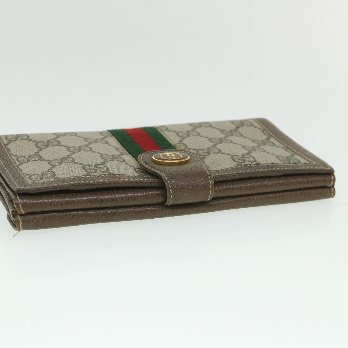 GUCCI GG Supreme Web Sherry Line Long Wallet PVC Leather Beige Red 55673