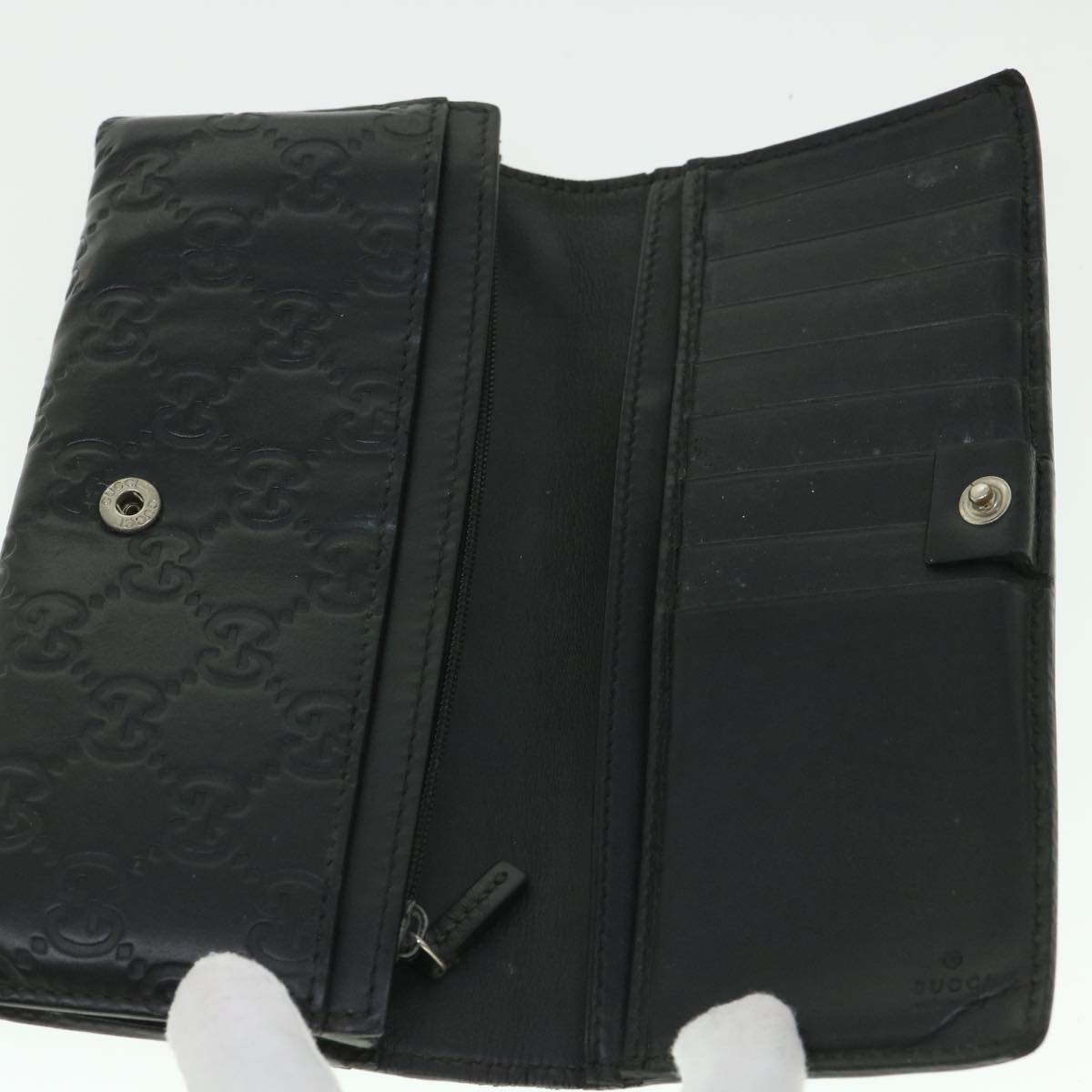 GUCCI GG Canvas Guccissima Long Wallet Black 481727 55674