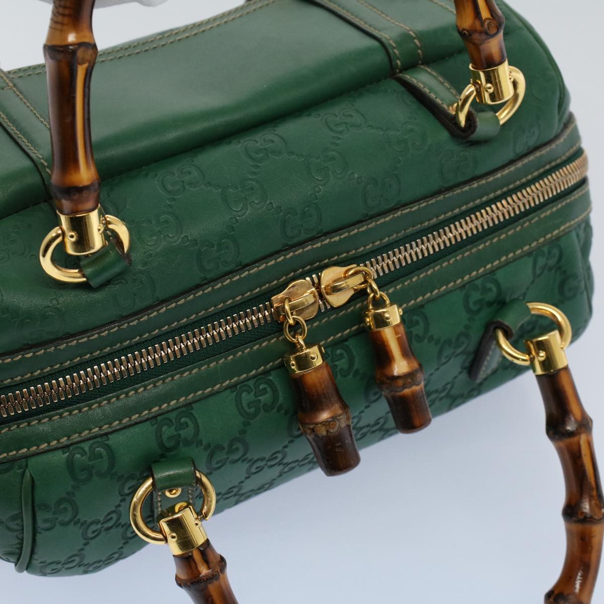 GUCCI GG Canvas Bamboo Guccissima Hand Bag Green 159400 55742