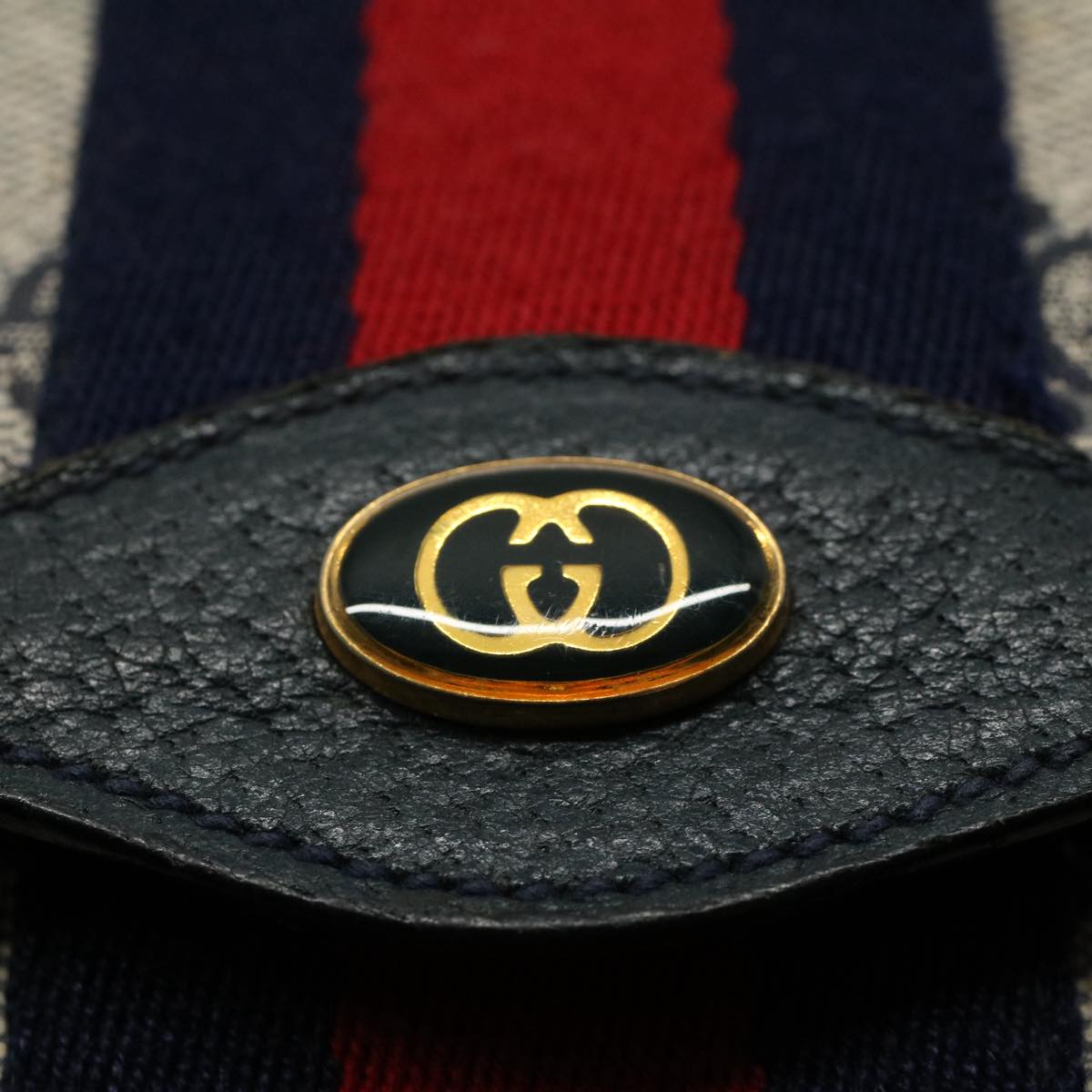 GUCCI GG Supreme Sherry Line Clutch Bag Gray Red Navy 89 01 006 55745