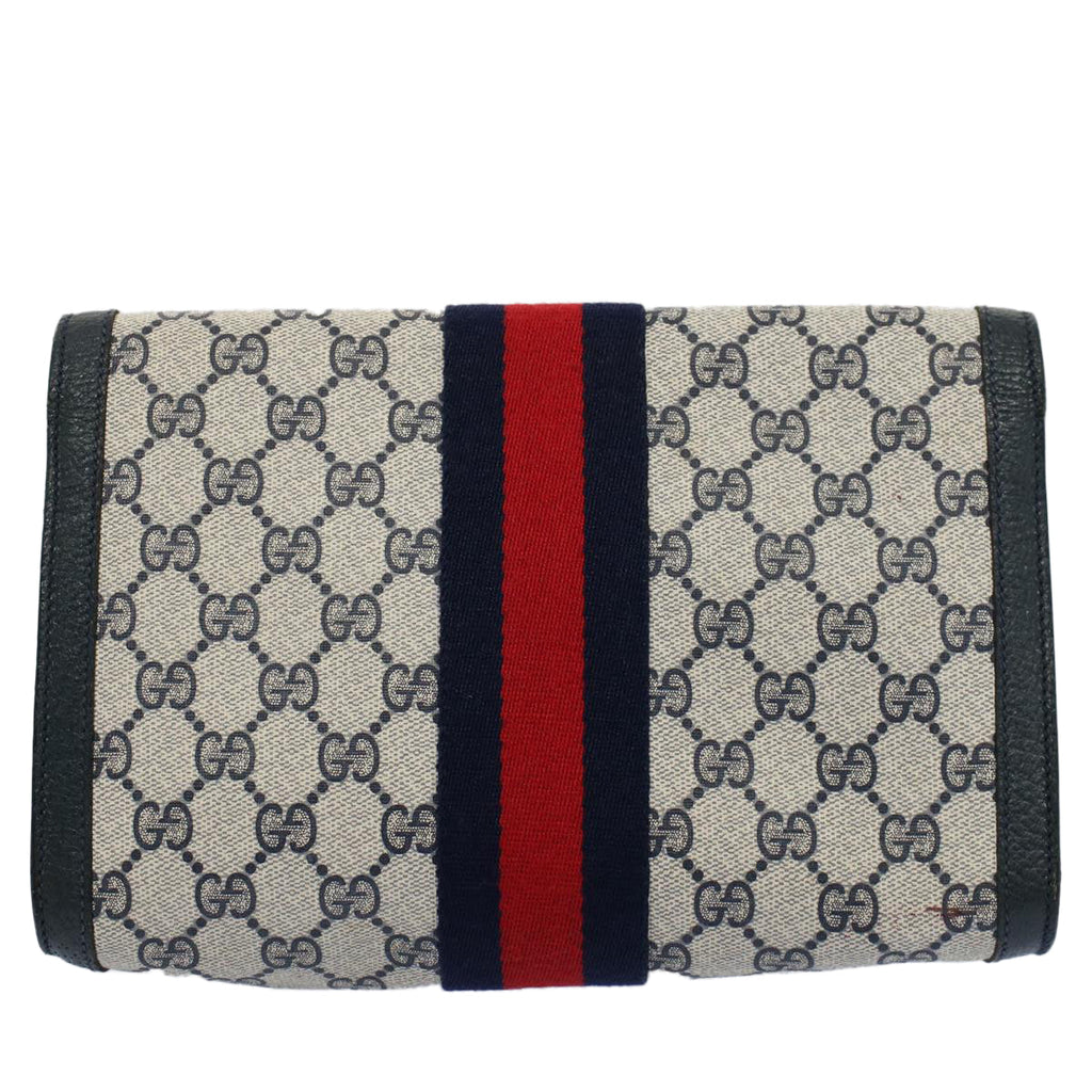 GUCCI GG Supreme Sherry Line Clutch Bag Gray Red Navy 89 01 006 55745