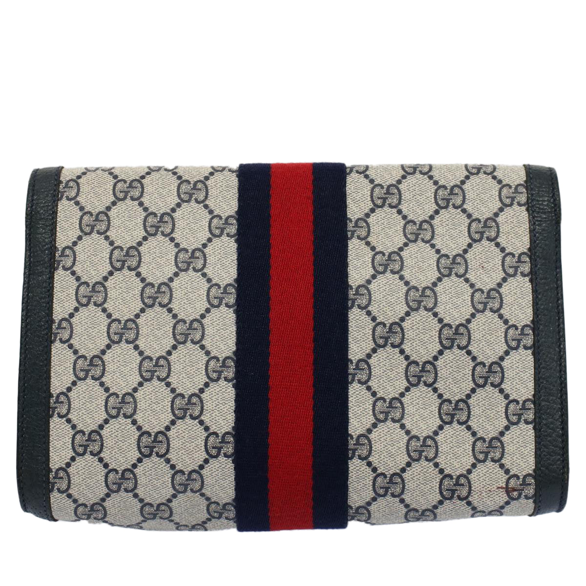 GUCCI GG Supreme Sherry Line Clutch Bag Gray Red Navy 89 01 006 55745