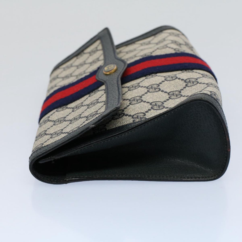 GUCCI GG Supreme Sherry Line Clutch Bag Gray Red Navy 89 01 006 55745