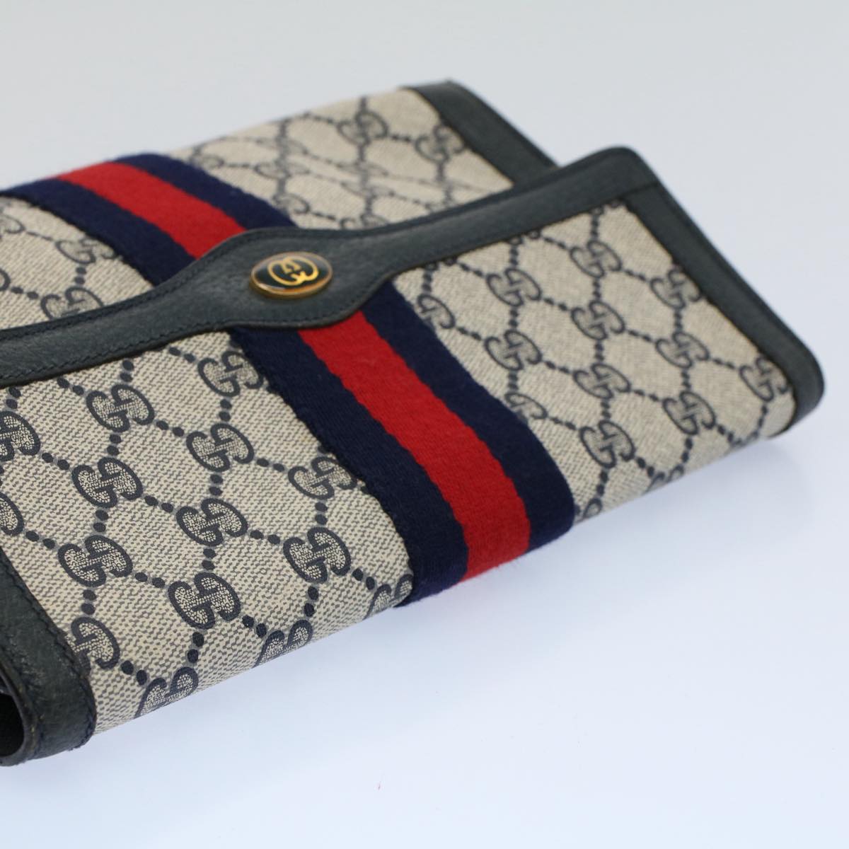 GUCCI GG Supreme Sherry Line Clutch Bag Gray Red Navy 89 01 006 55745