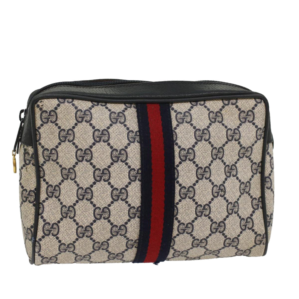 GUCCI GG Supreme Sherry Line Clutch Bag Gray Red Navy 63 01 012 55753