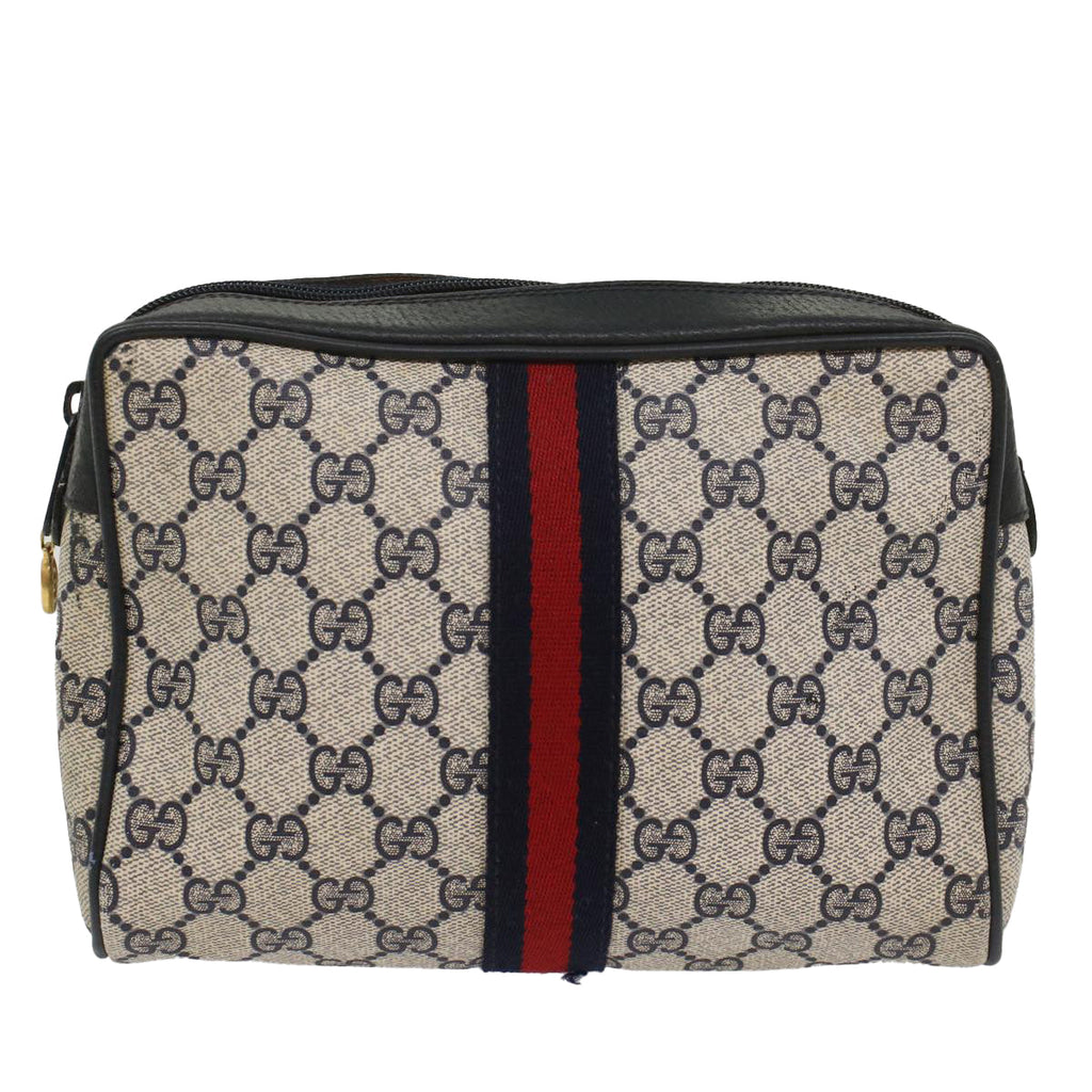 GUCCI GG Supreme Sherry Line Clutch Bag Gray Red Navy 63 01 012 55753