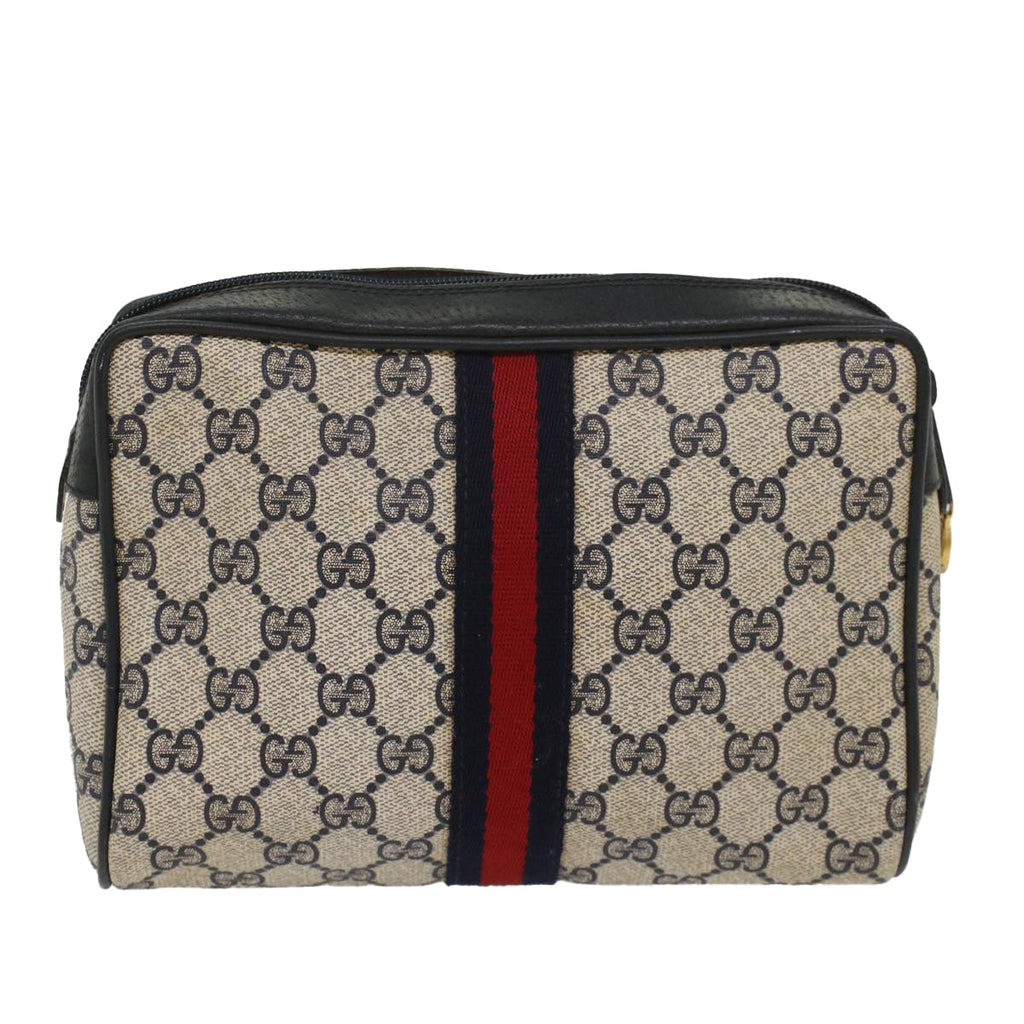 GUCCI GG Supreme Sherry Line Clutch Bag Gray Red Navy 63 01 012 55753