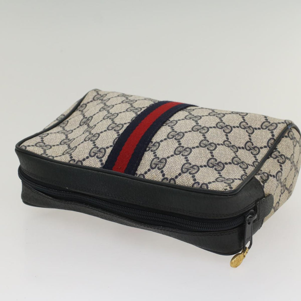 GUCCI GG Supreme Sherry Line Clutch Bag Gray Red Navy 63 01 012 55753