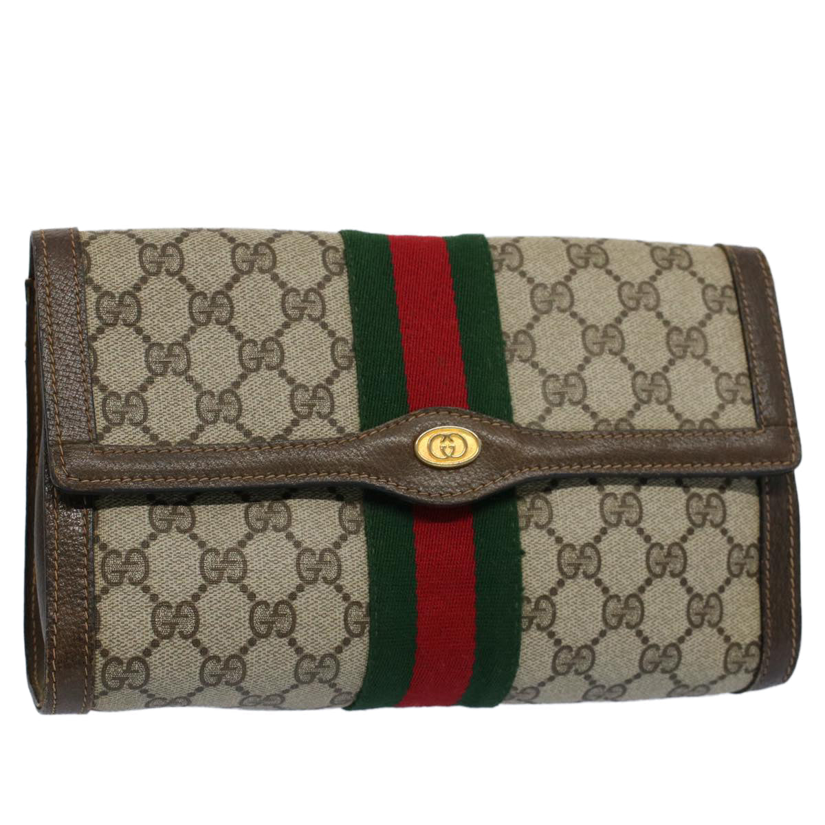 GUCCI GG Supreme Web Sherry Line Clutch Bag Beige Red 41 014 3087 25 55754