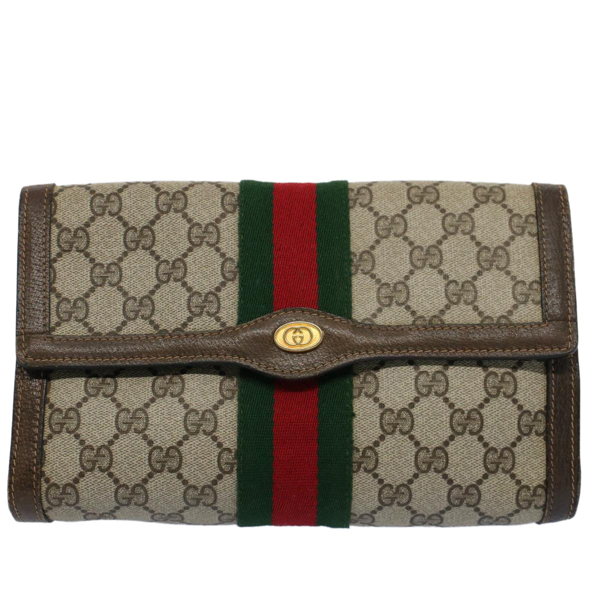 GUCCI GG Supreme Web Sherry Line Clutch Bag Beige Red 41 014 3087 25 55754