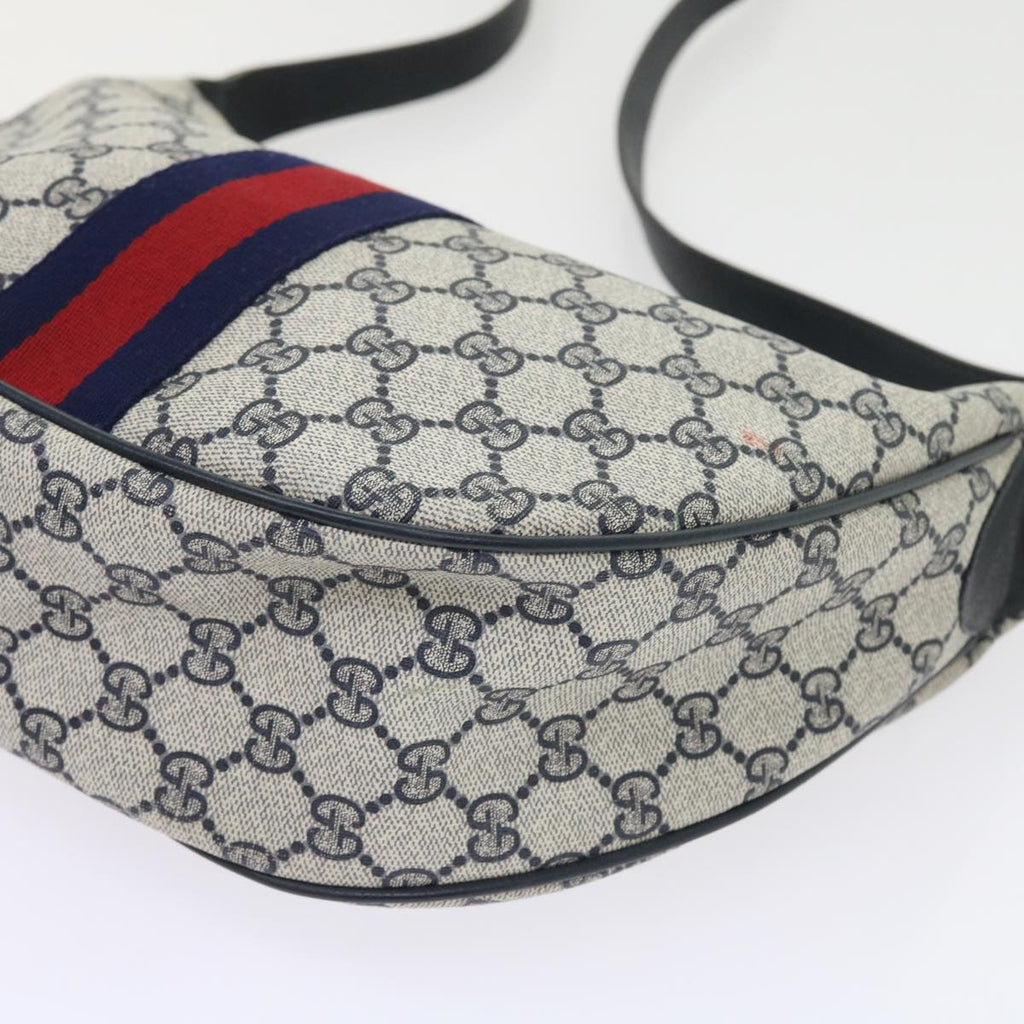 GUCCI GG Canvas Sherry Line Shoulder Bag PVC Leather Navy 10 12 3840 55760