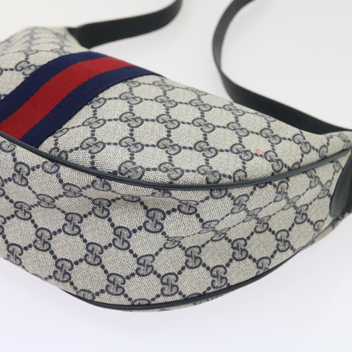 GUCCI GG Canvas Sherry Line Shoulder Bag PVC Leather Navy 10 12 3840 55760