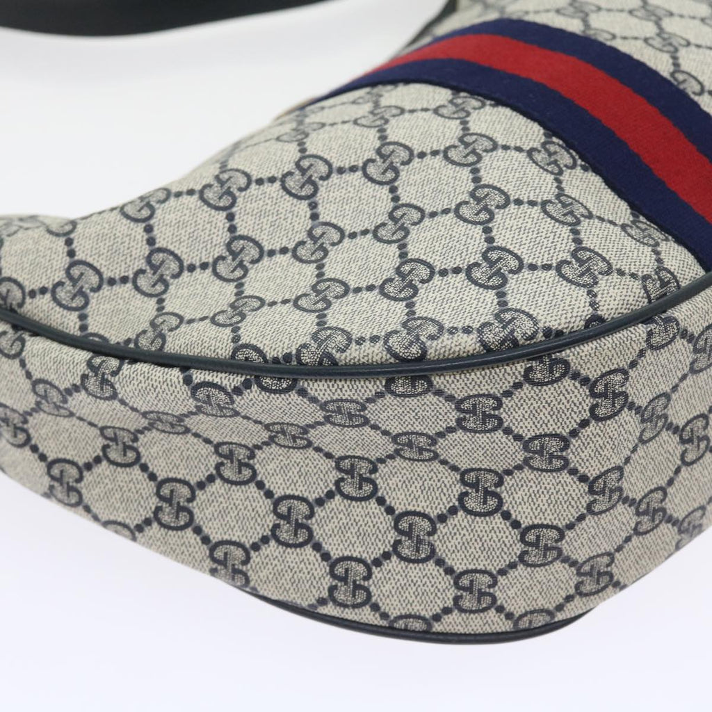 GUCCI GG Canvas Sherry Line Shoulder Bag PVC Leather Navy 10 12 3840 55760